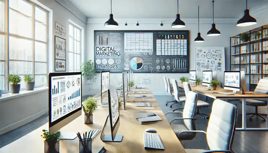 Digital marketing analytics dashboard showing SEO growth and backlink strategy